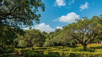 Fototapeta premium Types of trees found in garden settings