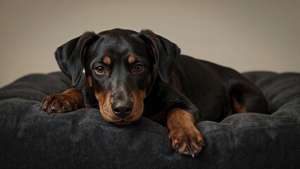 Doberman resting on the couch