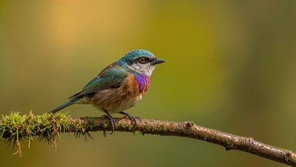 Obraz premium Small bird perched on a tree branch, searching for something to eat