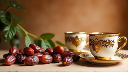 Traditional Still-Life of Dates with Arabic Coffee Cups &ndash; Ultra High Quality