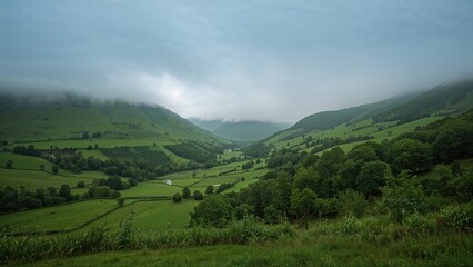 Obraz premium A gray sky over a lush valley