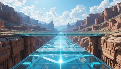 Skywalk Over Infinity: A Glass Bridge Across an Endless Canyon