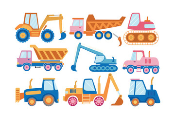 Construction Vehicles Collection: A colorful assortment of various construction vehicles is displayed against the background, showcasing the vibrant world of construction.