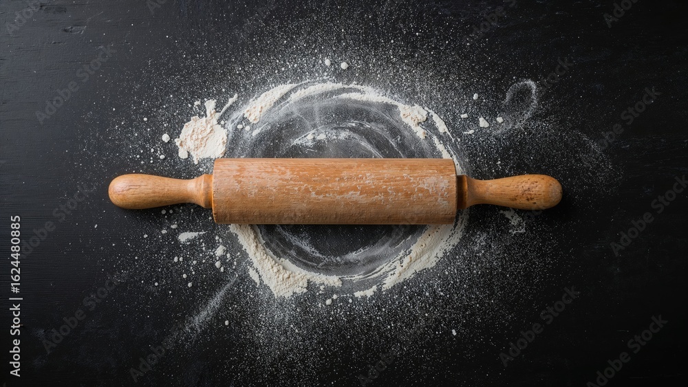 Aufkleber flat lay of baking tools on black background with space for text