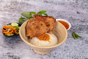 Roasted pork steak with rice