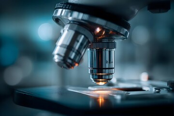 Fototapeta premium A microscope examines a specimen in a laboratory.