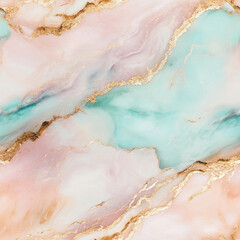 Marble Texture with Gold Veins: An exquisite close-up of marble texture, featuring a blend of soft pinks, tranquil blues, and delicate gold veins, evokes luxury and elegance.