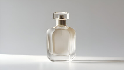 Minimalist bottle with visible liquid inside and no label placed on clean white background in sleek design
