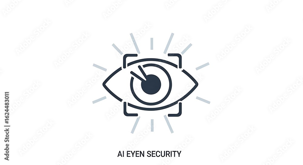Poster eye security icon with scanning frame and radiating lines on a clean white background vector graphic