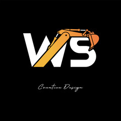 WS Excavator Arm Construction Logo - Bold Industrial Letter mark Design for Heavy Equipment, Contractor Branding & Modern Engineering Identity