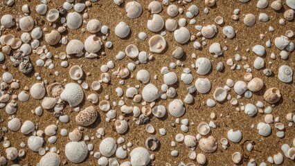 Nature-inspired seashell arrangement on sandy surface