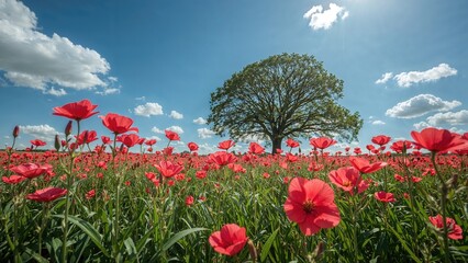 Fototapeta premium A radiant field adorned with beautiful coral flowers