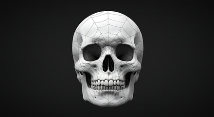 White Skull with Black Spider Web Overlay on Dark Gray – Halloween Concept Art