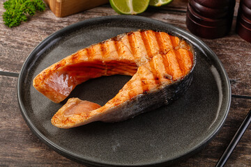 Grilled salmon firsh fillet steak