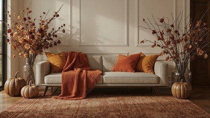 Stylish modern residence with seasonal autumn decor