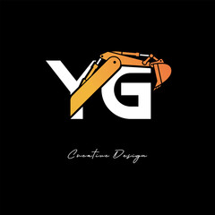 YG Excavator Arm Construction Logo - Bold Industrial Letter mark Design for Heavy Equipment, Contractor Branding & Modern Engineering Identity