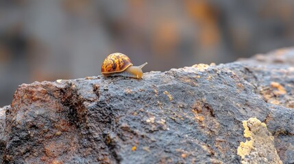 Snail Crawling on Rocky Surface with Blurred Background