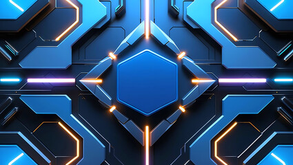 Geometric Abstract Futuristic Sci Fi Background With Neon Lights