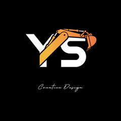 YS Excavator Arm Construction Logo - Bold Industrial Letter mark Design for Heavy Equipment, Contractor Branding & Modern Engineering Identity