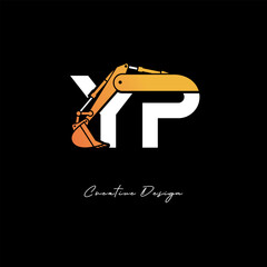 YP Excavator Arm Construction Logo - Bold Industrial Letter mark Design for Heavy Equipment, Contractor Branding & Modern Engineering Identity