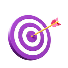 Purple and white target with yellow arrow hitting bullseye isolated on a transparent background archery 1