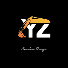 YZ Excavator Arm Construction Logo - Bold Industrial Letter mark Design for Heavy Equipment, Contractor Branding & Modern Engineering Identity