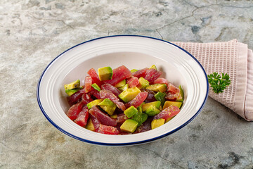 Delicous tuna with avocado salad