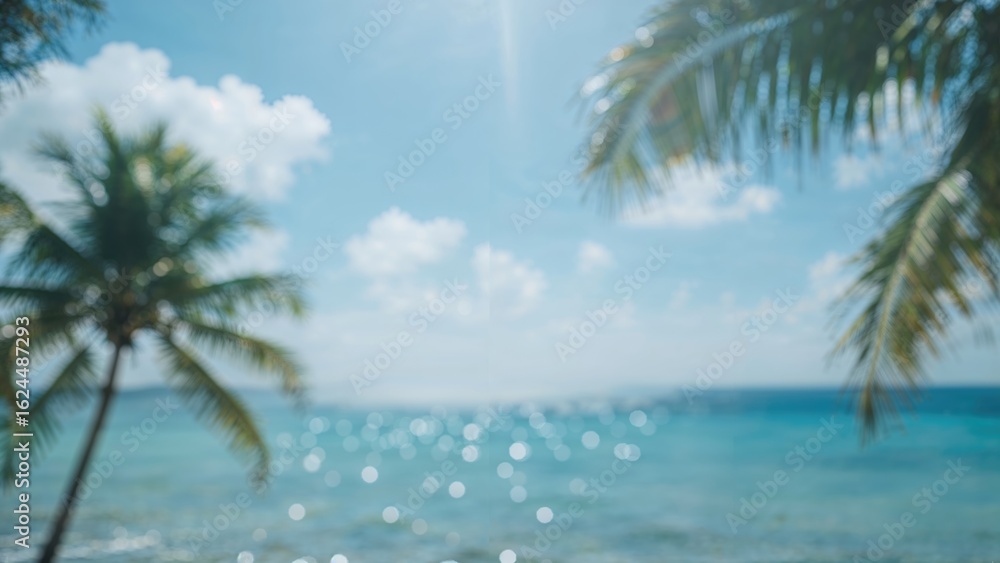 Aufkleber sun-drenched palm trees and shimmering water captured in a soft blue blur, creating a tropical summe