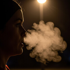 Runner's Breath: Misty Plume in Freezing Air, Backlit by Streetlamp Glow.