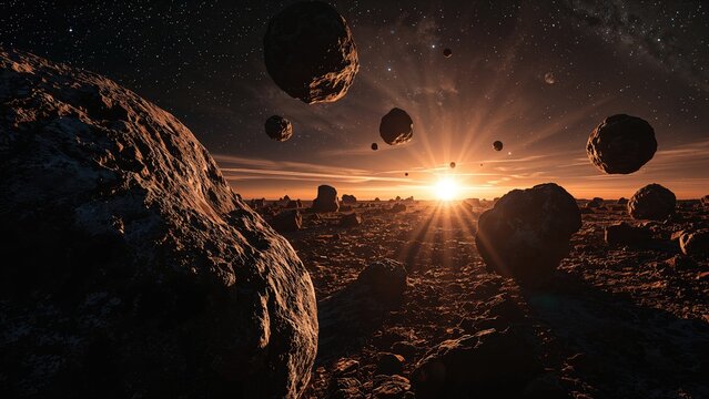 Dangerous asteroid objects orbiting the sun. Closest space rocks to our planet.