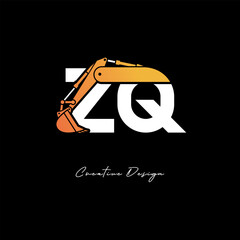 ZQ Excavator Arm Construction Logo - Bold Industrial Letter mark Design for Heavy Equipment, Contractor Branding & Modern Engineering Identity