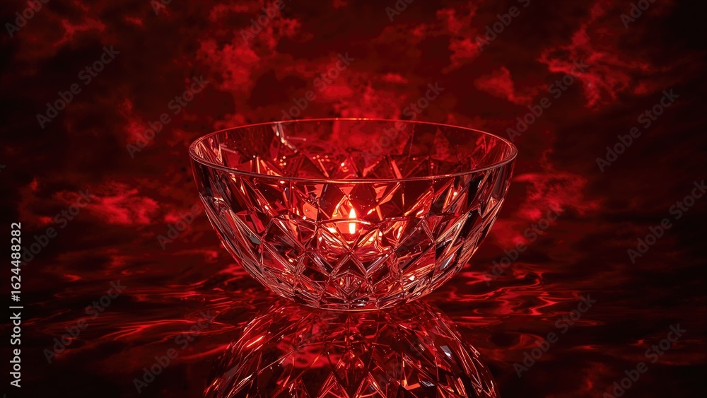 Poster visual art featuring a crystal container highlighted by ruby light