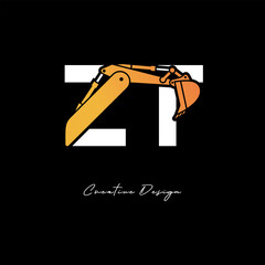 ZT Excavator Arm Construction Logo - Bold Industrial Letter mark Design for Heavy Equipment, Contractor Branding & Modern Engineering Identity