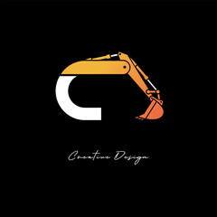 C Excavator Arm Construction Logo - Bold Industrial Letter mark Design for Heavy Equipment, Contractor Branding & Modern Engineering Identity