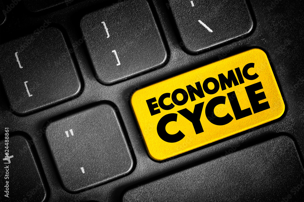 Poster economic cycle - overall state of the economy as it goes through four stages in a cyclical pattern, 