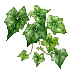 Detailed Green Ivy Leaves on White Background