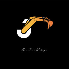 J Excavator Arm Construction Logo - Bold Industrial Letter mark Design for Heavy Equipment, Contractor Branding & Modern Engineering Identity