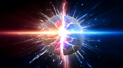 Stunning Abstract Concept of Energy Burst from a Fragmented Sphere in Space