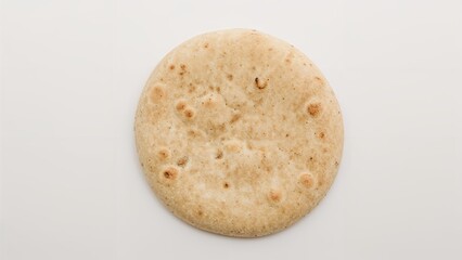 Traditional flatbread from the Arab region. Pita displayed on a white background, top perspective.