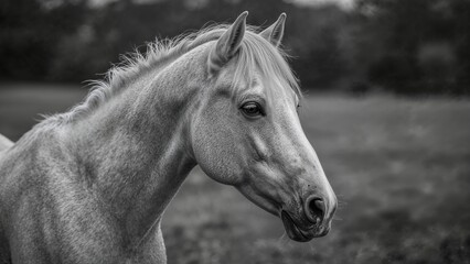 Obraz premium Detailed black and white portrait of a palomino horse focusing on head and upper body