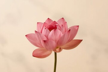 Fototapeta premium Pink lotus flower blooming, studio shot, beige background, serenity