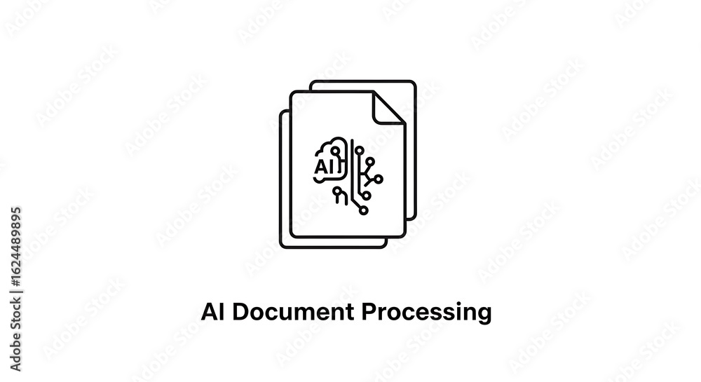 Aufkleber illustration of ai document processing with a cloud and circuit board design in black and white