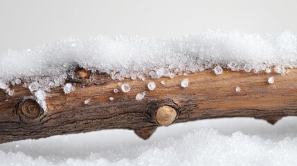 Snow-covered branch with glistening ice crystals