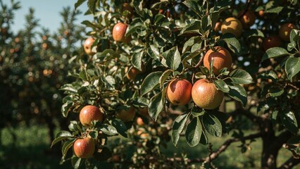 Sunlit Garden Tree Bearing Apples