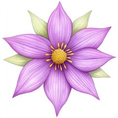Detailed Illustration of a Light Purple Flower with Yellow Center