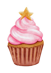 Watercolor cupcakes, stars in a pink Halloween theme