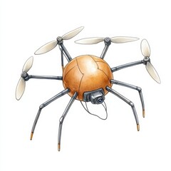Detailed Illustration of a Spider like Drone with a Spherical Body and Six Legs