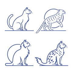 Line art cats, dogs, fish, and deer—all types of animals / Professional various types of line art animal set