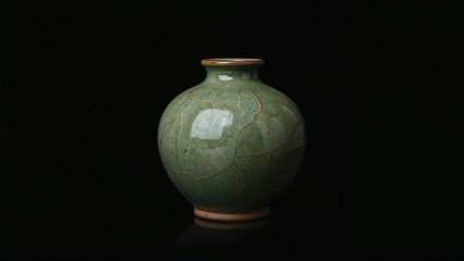 Vintage green pottery vase against a dark backdrop