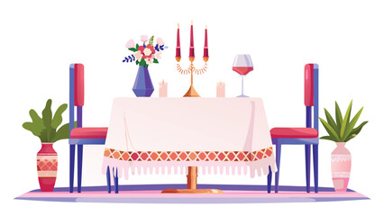 A beautifully set table with flowers candles and wine glasses ready for a romantic dinner setting scene